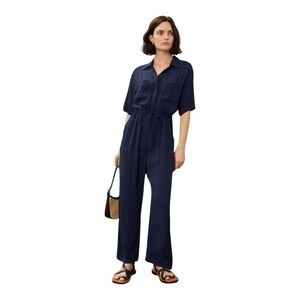 Thakoon Short Sleeve Jumpsuit in Navy Blue Crepe Size 8